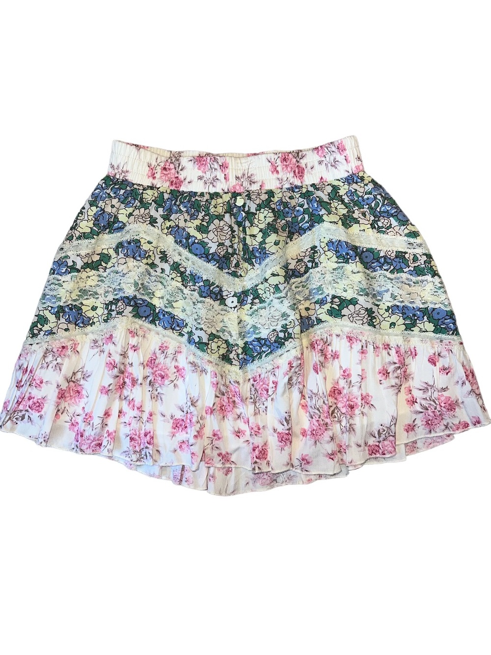 KATIE J NYC Tween Girl Floral Pattern Skirt Lace Detail